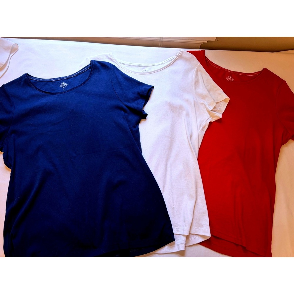St Johns Bay Womens Essential Tee Bundle 3 Pack Red White Navy Blue Cotton L